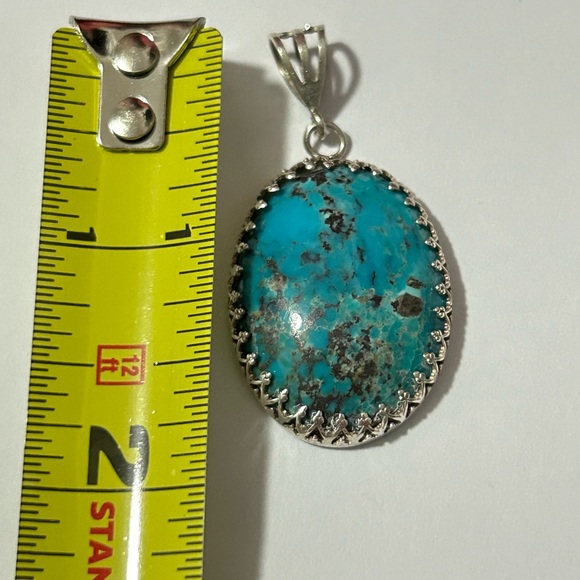 Victorian art deco oval turquoise sterling silver charm pendant southwest Native - Picture 7 of 8